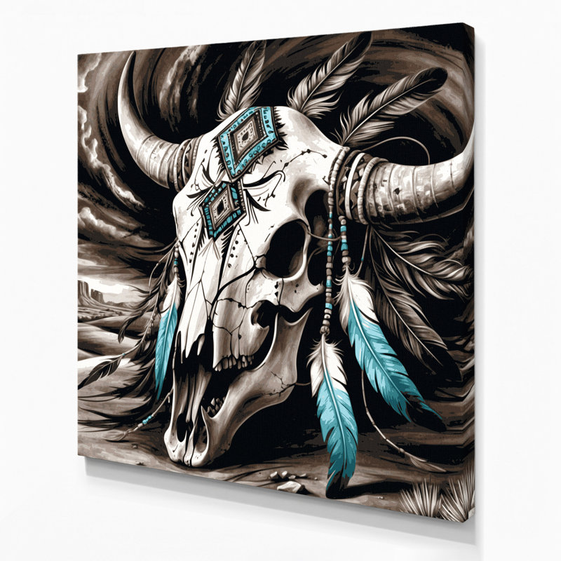 «Southwestern Animals Skull and Bones», art mural noir sur toile 51, H 32 po x l 32 po