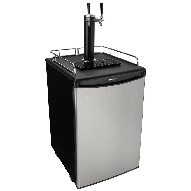 Spotless Steel and Black Dual Tap Freestanding Beverage Dispenser