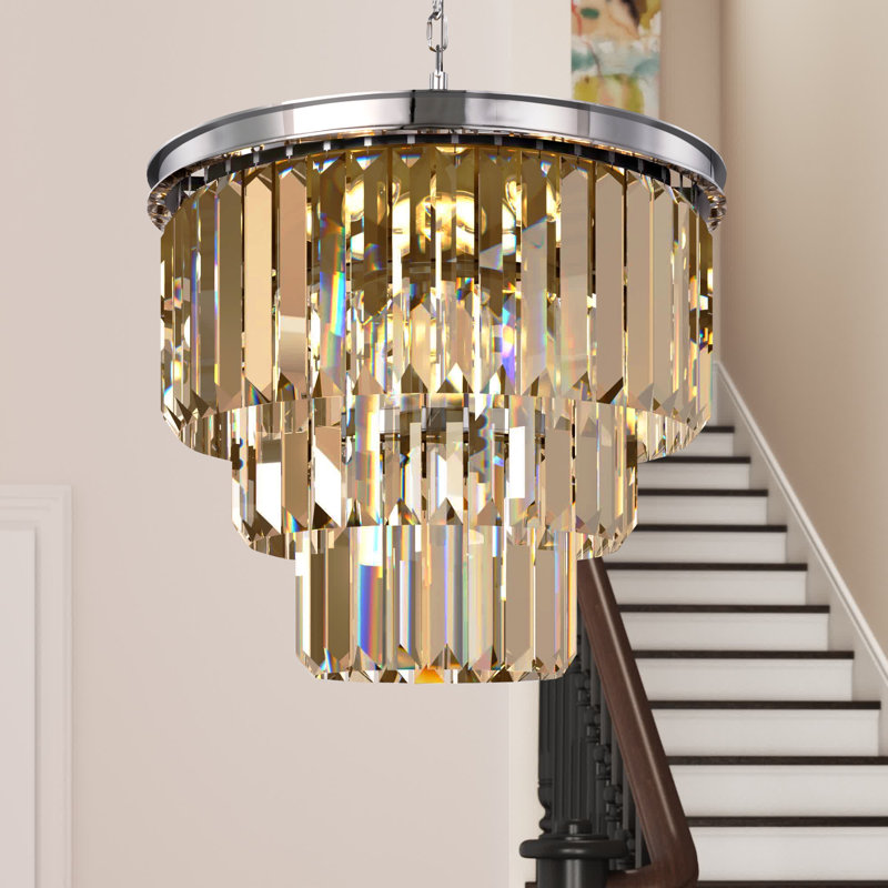 Yazmin 9 - Light Dimmable Tiered Chandelier, Polished Nickel, Smoky