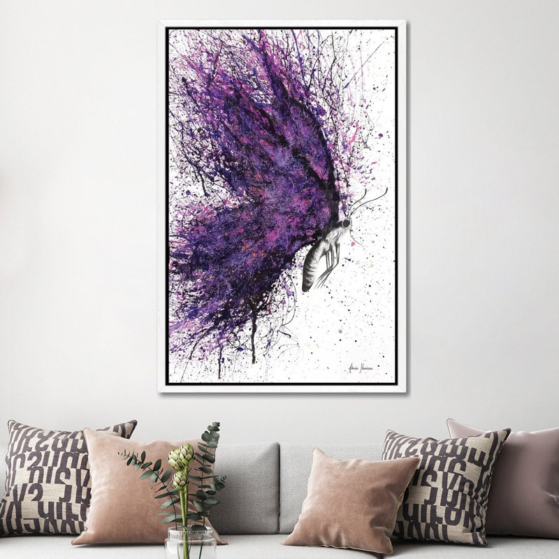 Purple Sky Butterfly by Ashvin Harrison - Print on Canvas, 152.5 cm H x 101.5 cm W, White Framed