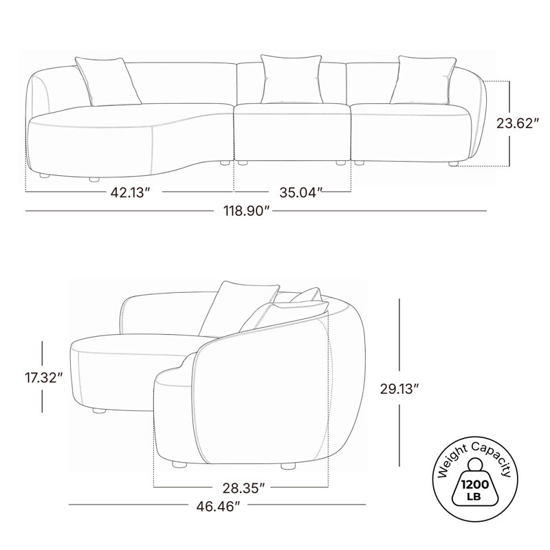 Canapé modulaire rembourré, Wicker Chenille