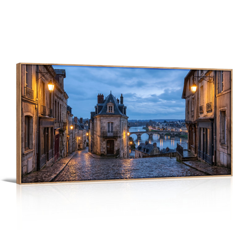 Ensemble de 1 tableau sur toile représentant un paysage urbain au crépuscule, L 48 po x H 24 po, Naturel