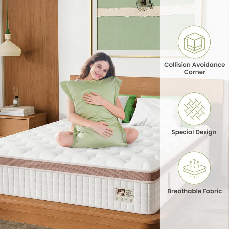  Grand matelas hybride 12 po, mousse viscoélastique imprégnée de gel ferme et lit à ressorts ensachés pour soulager la pression, blanc