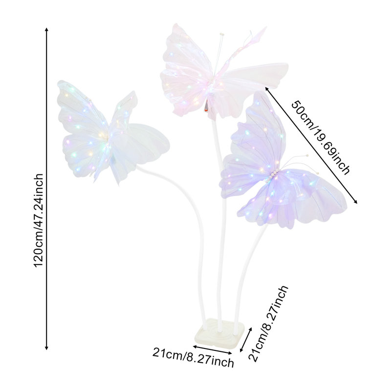 Luminaire papillon artificiel géant à DEL avec base pour décoration de fête de mariage