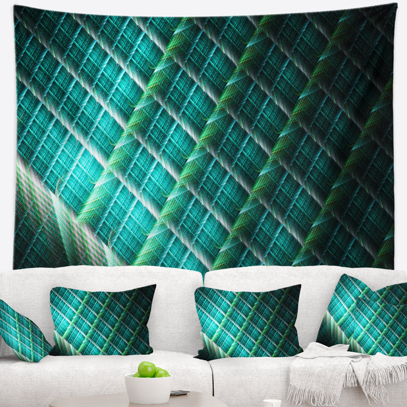 Tapisserie abstraite à motif fractal vert, H 32 po x l 39 po