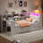 Twin Platform Bed Of Solid Wood With Upholstered Headboard, 8 Storage Shelves, 2 Drawers, Charging Station, Led And Desk, White + Beige Cushion Spaces, Built - In-1360051101