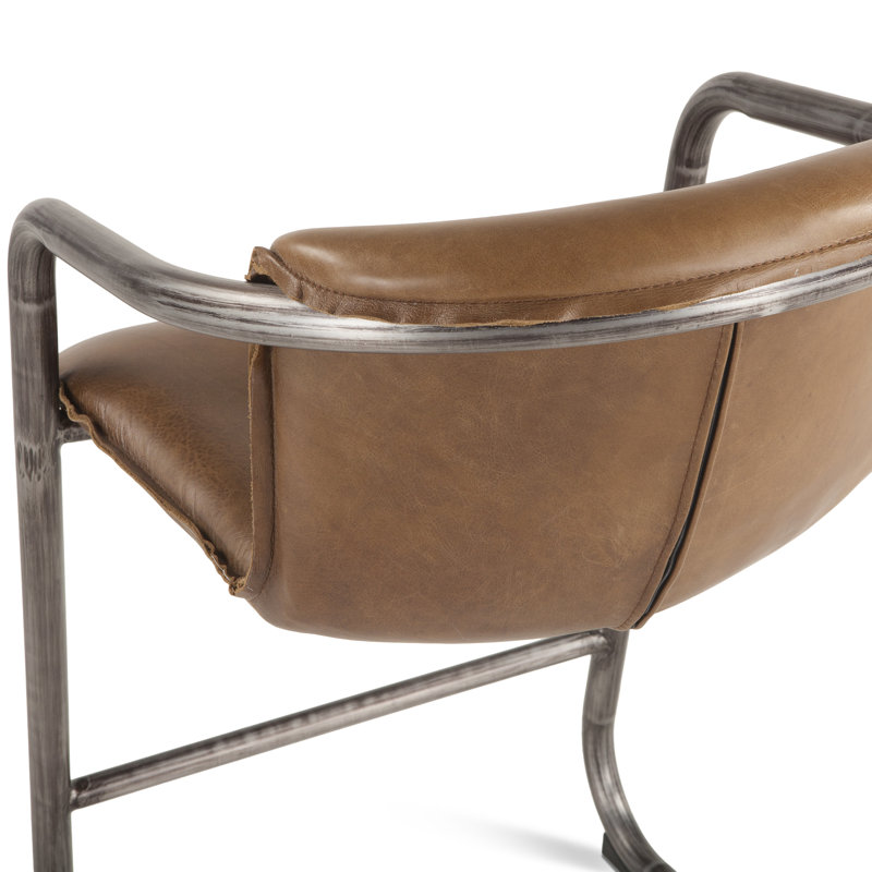 Chiavari Distressed Leather Bar Stool, Chestnut Leather/ Brushed Nickel Frame, Counter Stool (26" Seat Height)