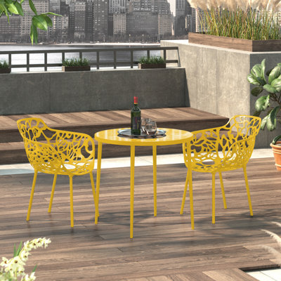 Rabia Patio Armchair – Floral Cutout Aluminum Stackable Dining Chair, UV Protected, Rust-Resistant, Indoor & Outdoor Use, Fully Assembled