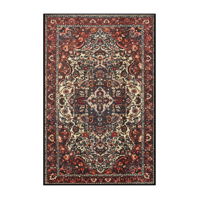 Tapis décoratif rouge à motif oriental Xenia