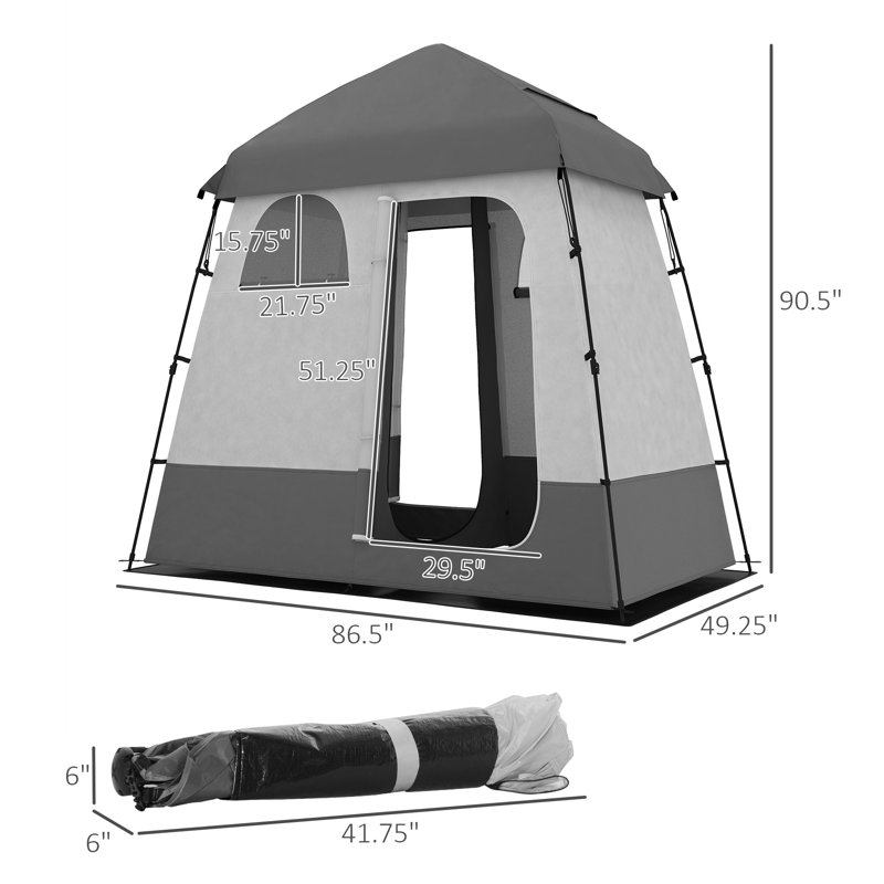 Tente de douche pliante deux pièces avec sac de douche, tapis de sol et sac de transport, gris foncé, Gris