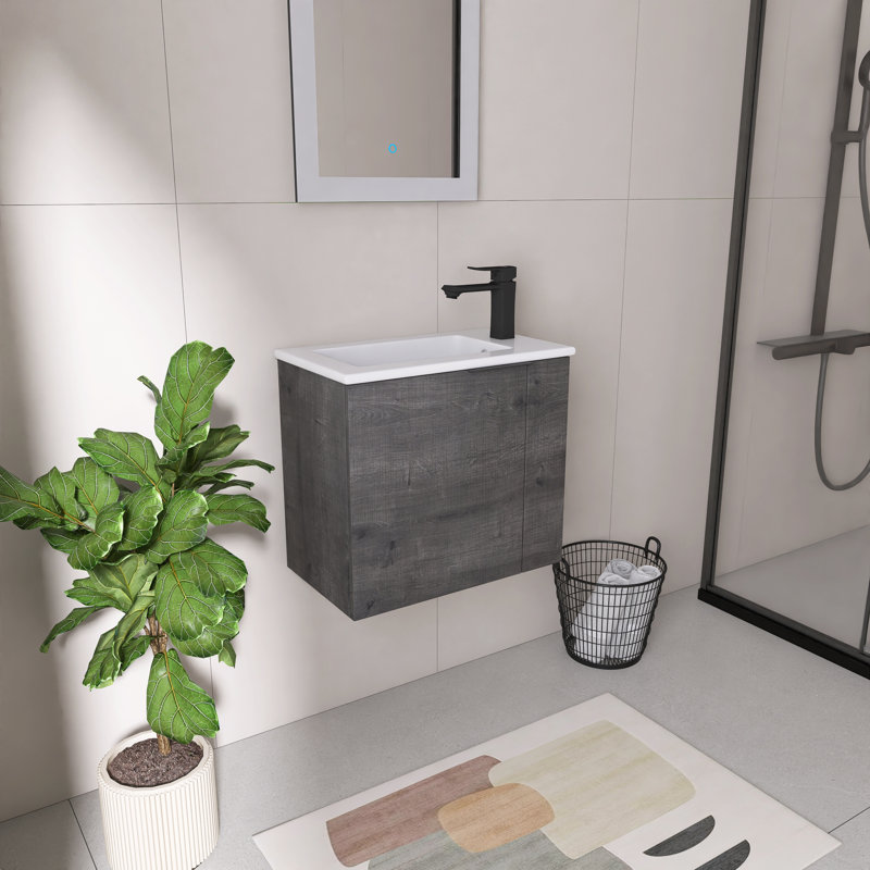 Avenel 22" Wall Mounted Single Bathroom Vanity Set With Ceramic Sink, Gray