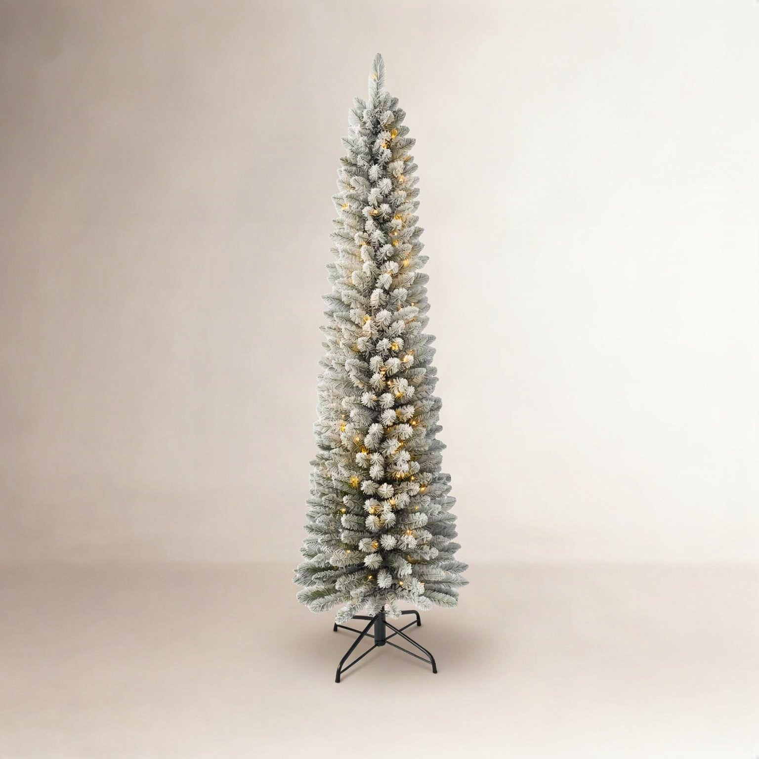 Pre-Lit Flocked Slim Christmas Tree, 9' H