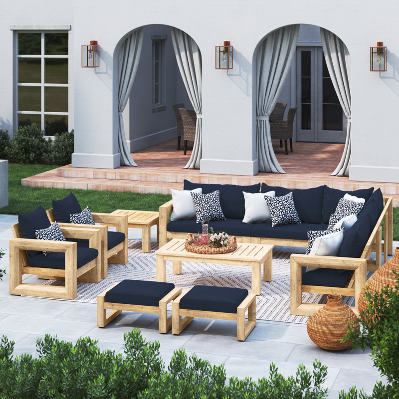 Sehrish Sectional Seating Group With Sunbrella Cushion Covers, Centered Ink Stripe Sunbrella®