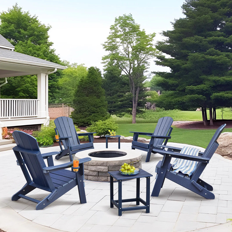 Ensemble 3 pièces Adirondack pliant, 2 chaises et table d'appoint en résine PEHD, mobilier de jardin extérieur résistant aux intempéries pour terrasse, jardin et bord de piscine