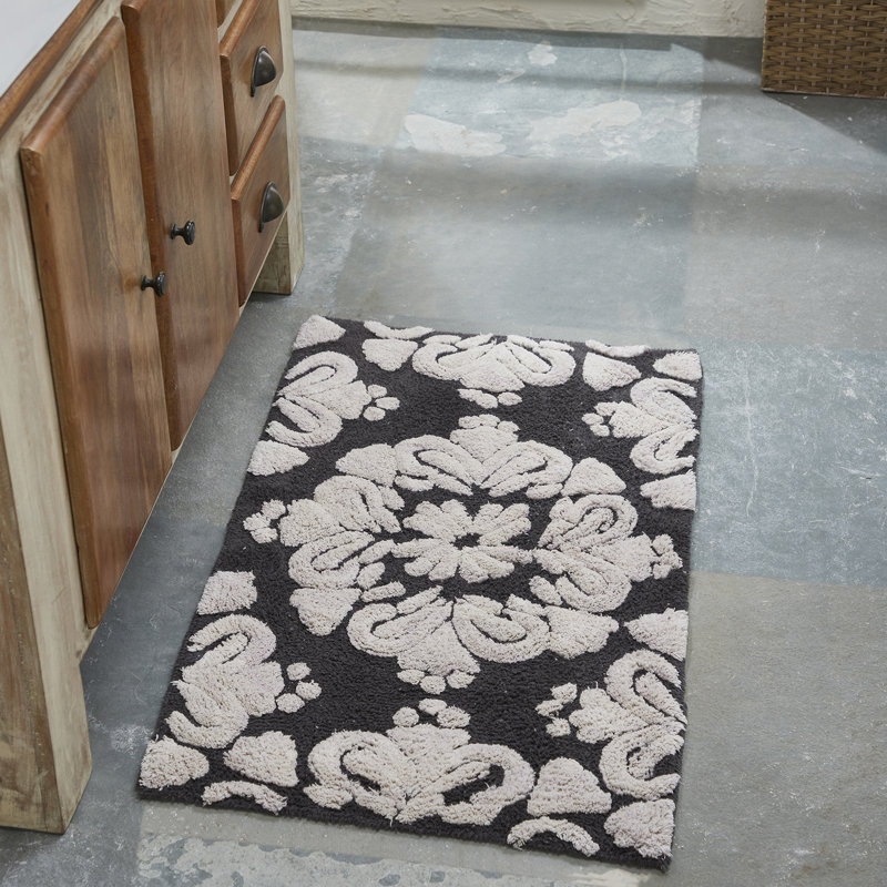 Danitra 100% Cotton Bath Rug with Non-Slip Spray Latex Backing - Soft & Absorbent Bathroom Rug, Charcoal, 24" x 40" Rectangle