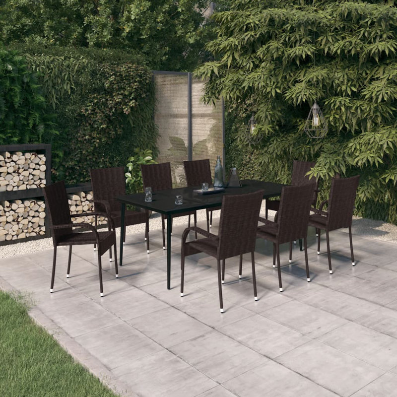 8 - Person Wicker Patio Dining Set with Rectangular Table, Brown 