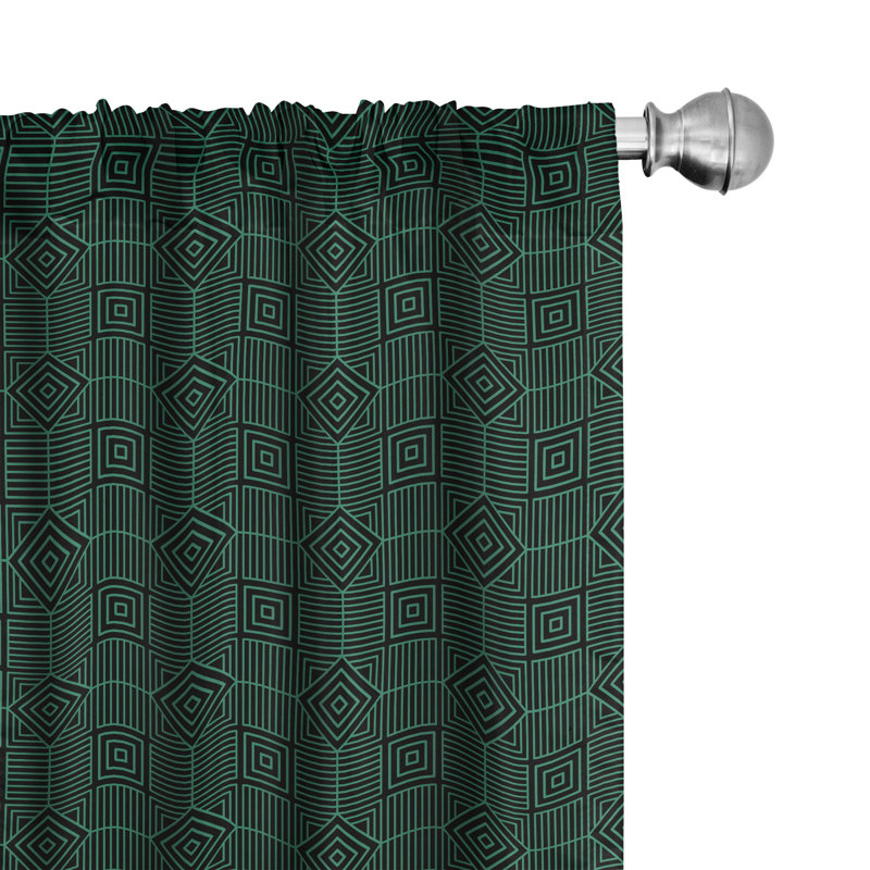 Rideaux à 4 panneaux East Urban Home, carrés losanges, gris anthracite, jade, L 56 po x L 63 po