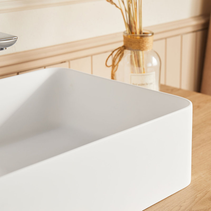 Lavabo de salle de bain vasque rectangulaire en résine blanc mat L 20 po x l 14 po Pensen