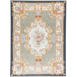Hand-Knotted High-Quality Gold, Green, and White Area Rug