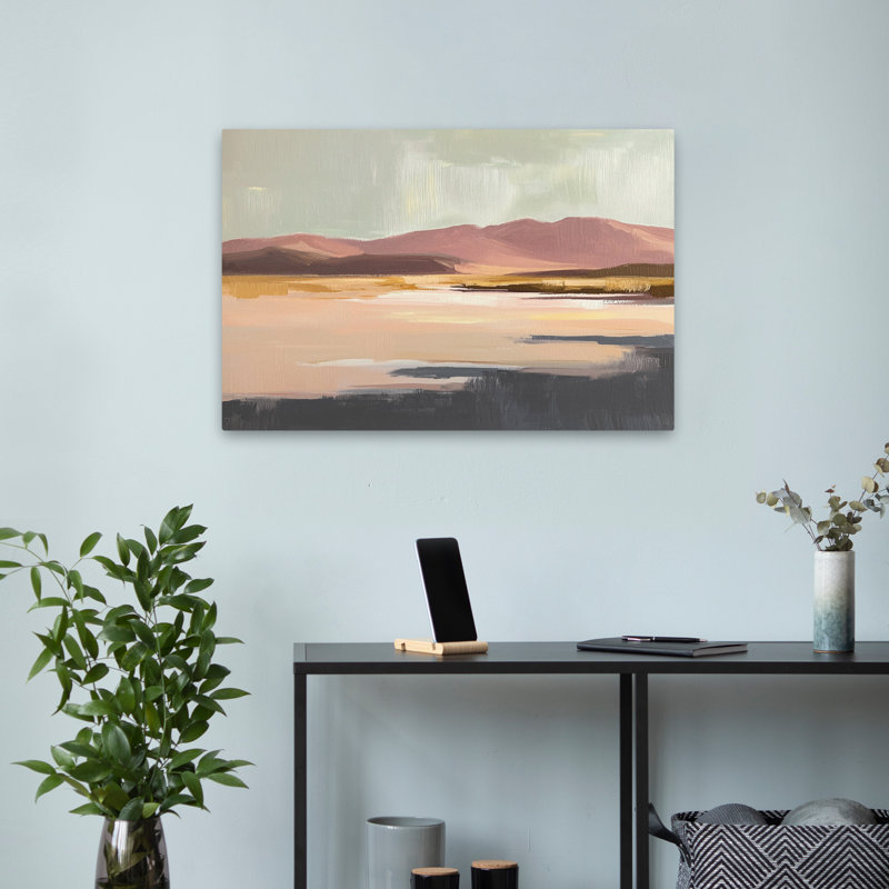«Drifting Desert - Contemporary Desert Landscape, montagnes roses, art grand espace ouvert, H 24 po x l 16 po