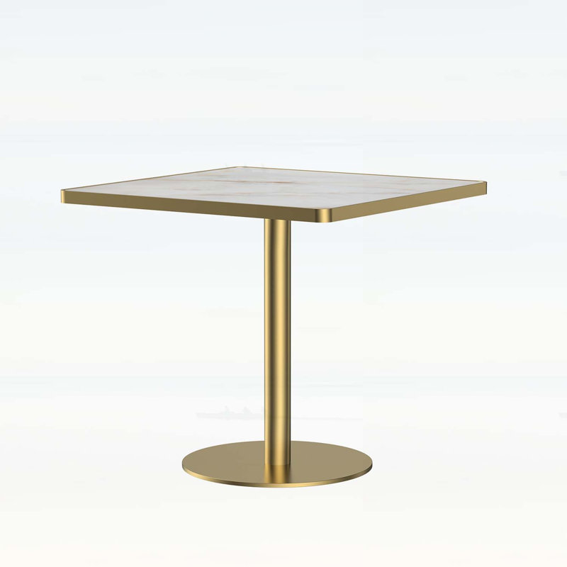 Table de salle à manger carrée moderne avec plateau en faux marbre, structure en métal robuste pour les petits espaces