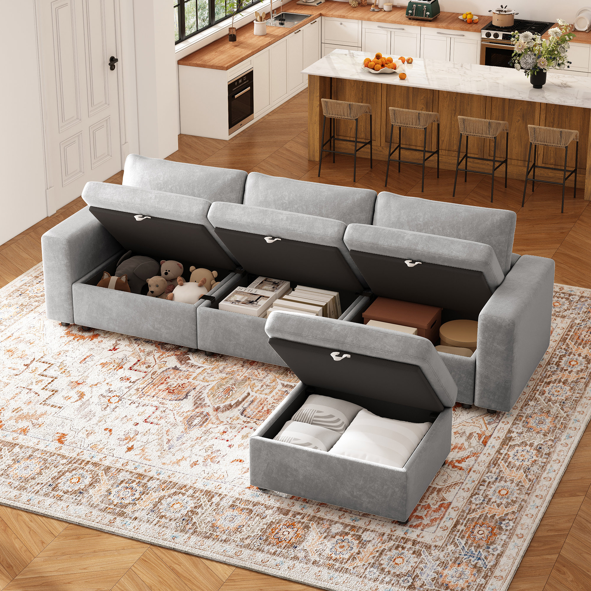 Ebern Designs 118" Oversized Modular Sectional Sofa with Ottoman and ...