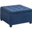 Repose-pieds de rangement capitonné en tissu avec couvercle de siège rabattable, charnière en métal et structure stable en bois d'eucalyptus pour le salon, l'entrée ou la chambre à coucher, bleu