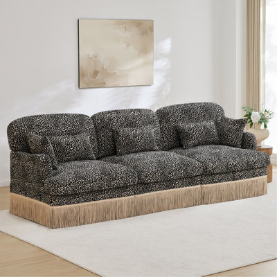 Canapé 3 places confortable en chenille à imprimé léopard, bord à pampille délicat, canapé modulaire à la mode moderne, dossier et siège ergonomiques, assemblage facile, siège profond pour le salon