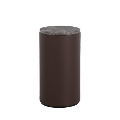 Washoe Leather Circle Pedestal Drink Table - 12 In. W X 22 In. H