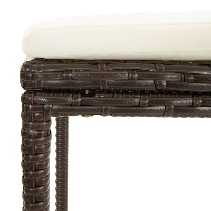 White Steel Bar Stool with Brown Poly Rattan Cushions, Set of 2