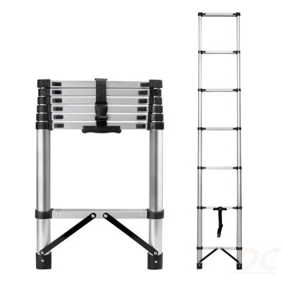 Échelle télescopique compacte de 8,56 pieds pour la maison de camping-car Loft, échelle télescopique portable avec pieds en caoutchouc antidérapants, charge maximale 150 kg / 330 lb