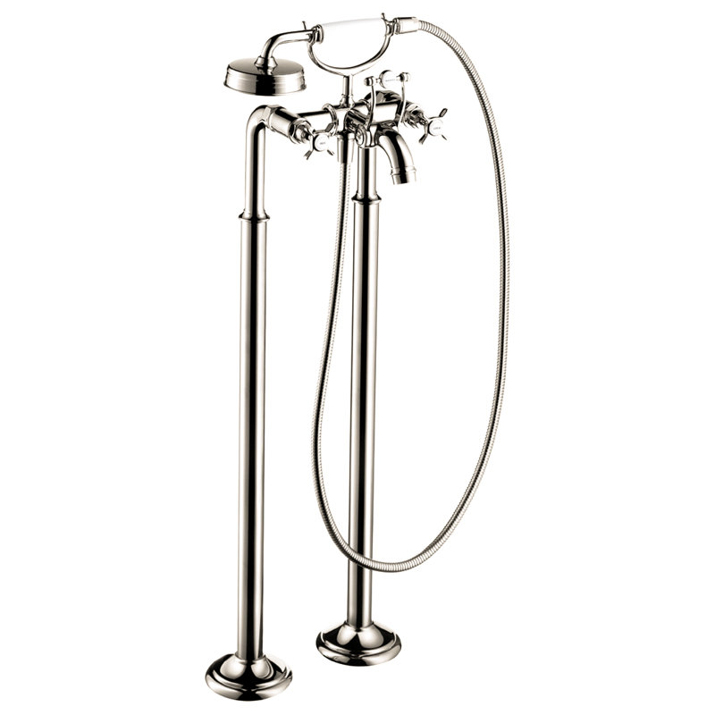 AXOR Montreux Double Handle Floor Mounted Clawfoot Tub Faucet Trim with Handshower, Brass
