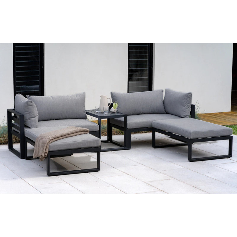 Santorini Grey 4 Seater Modular Aluminium Lounge Set With Side Cushions