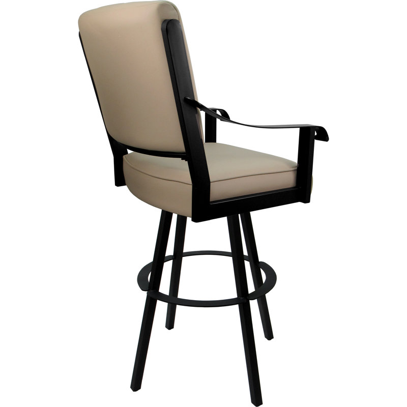 Leather Swivel Metal Counter Bar Stool 26" Seat, Counter Stool (26" Seat Height), Black, Tan