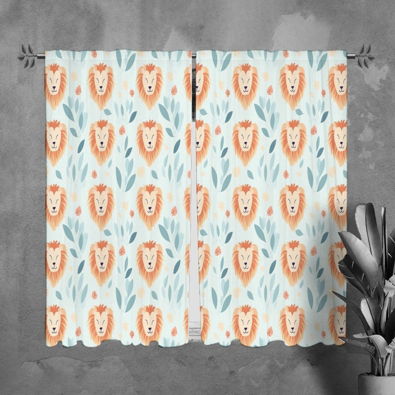 Lion Window Curtains Animals Orange Drapes, H 61 po x l 40 po