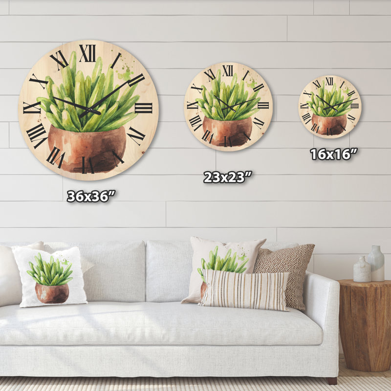 Horloge murale Succulent Flower in Terracotta Pot I, Moyen