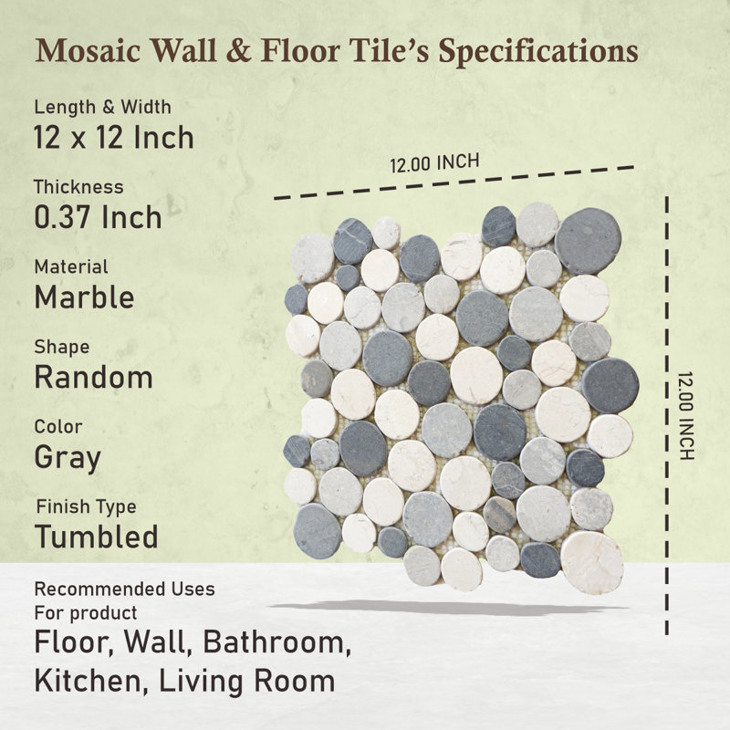 Nevada 12" x 12" Natural Stone Penny Round Mosaic Wall & Floor Tile, Mix Round