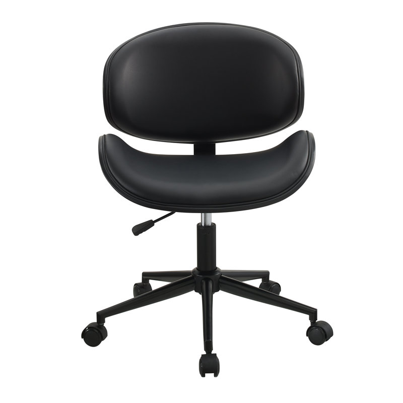 Oliver Linen / Faux Leather Upholstered Swivel & Adjustable-Height Task Chair with Wooden Back & Chrome / Black Metal Base