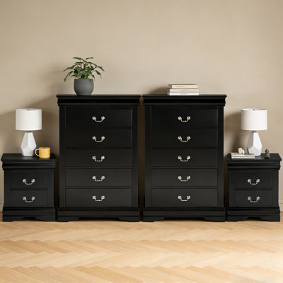 4 Piece Geller (2 Nightstands And 2 Chests Of Drawer)，No Assembly Required