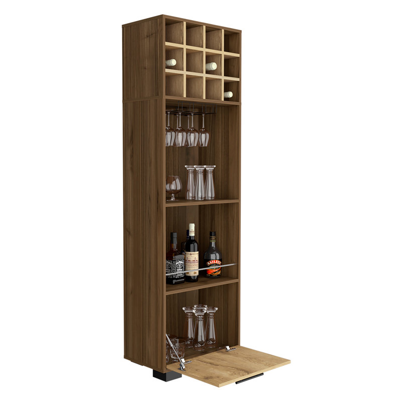 Marsella Corner Bar Cabinet, Eight Built-In Wine Rack, Two Side Shelves Mahogany / Macadamia