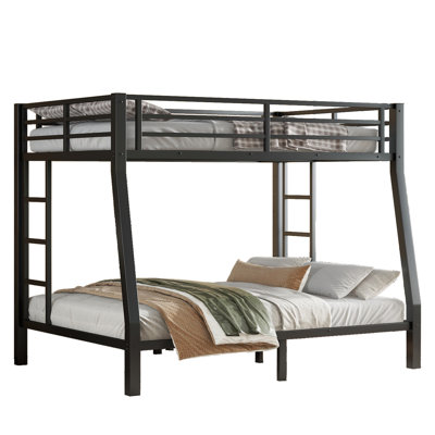 Full XL over Queen Metal Bunk Bed for Teens & Adults, Space-Saving, Noise-Reduced, No Box Spring, Black