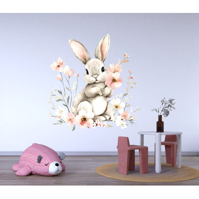 Vinyl Wall Sticker - Bunny with Flowers, Perfect for Nursery, Kids' Rooms, or Baby Room Decor, Easy to Use