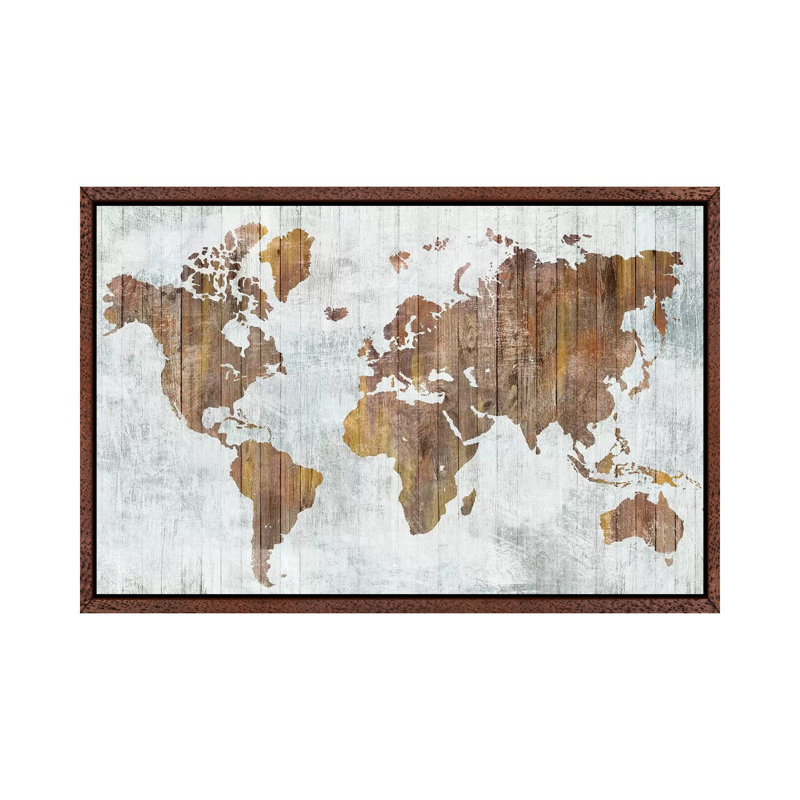 World Map II by Isabelle Z - Print on Canvas, 101.6 cm H x 66.04 cm W, Classic Brown Wood Framed