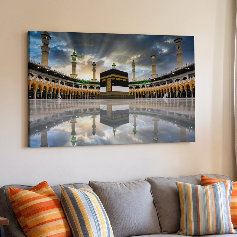 Toile, une scène majestueuse représentant la Kaaba au centre de l'art mural Une grande mosquée entourée de détails architecturaux complexes