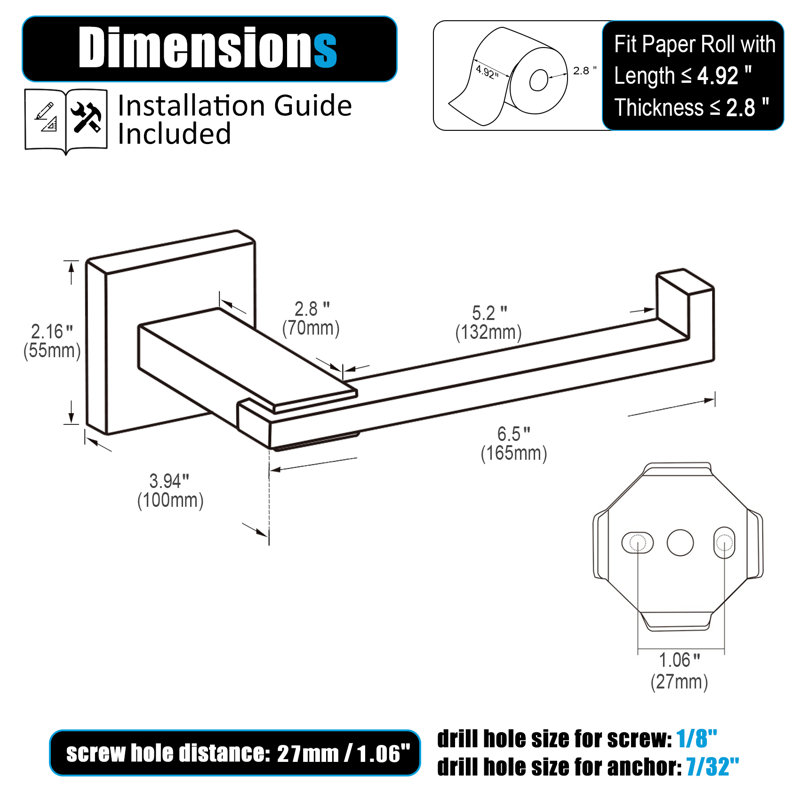 Toilet Paper Holder Wall Mount , Brushed Nickel