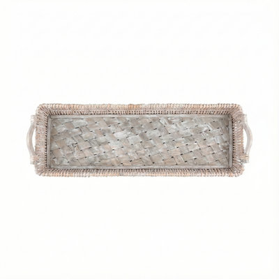 OExtra-Long Handwoven Willow Centerpiece Tray with Color-Matched Wood Base & Handles, 37.8"