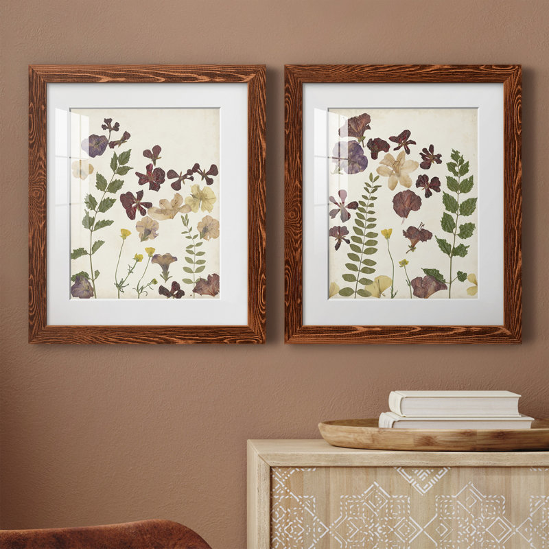 Pressed Flower Arrangement V - Ensemble de 2 reproductions d'art, H 24 po x l 36 po x P 1,5 po, Papier avec cadre érable
