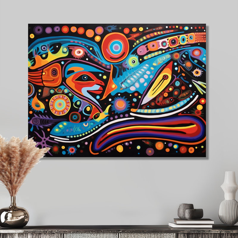 Indigène composition grand mystère - art mural amérindien, Métal métal, H 30 po x l 40 po x P 1,5 po