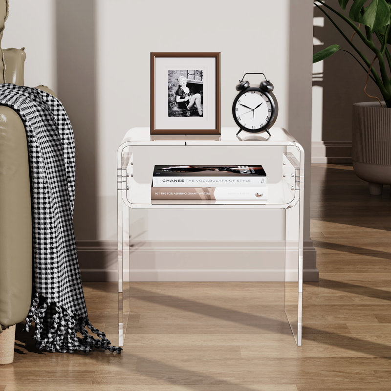 Devontre Modern Acrylic 2-Tier Home Decor, Nightstand, Small End Table For Living Room, Clear