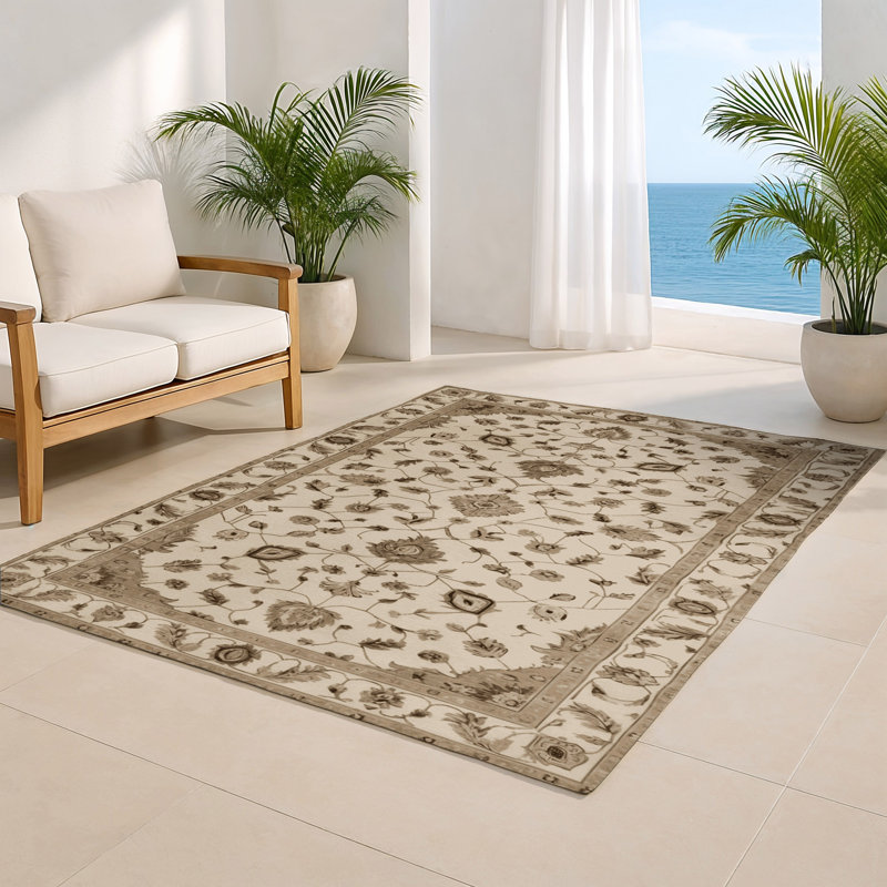 Tabriz Beige Indoor and Outdoor Area Rug, Rectangle 2' x 3'